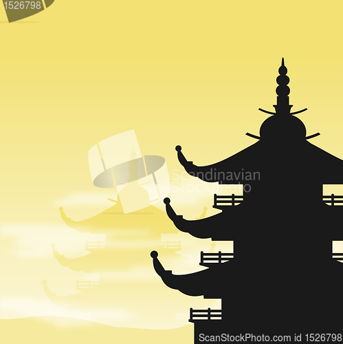 Image of Asian Pagoda Silhouette at Dawn