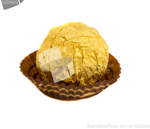 Image of Candy isolated round sweet wrapped gold foil 