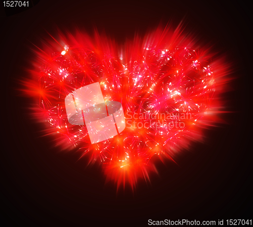 Image of Abstract Valentines Day red Fireworks heart shape 