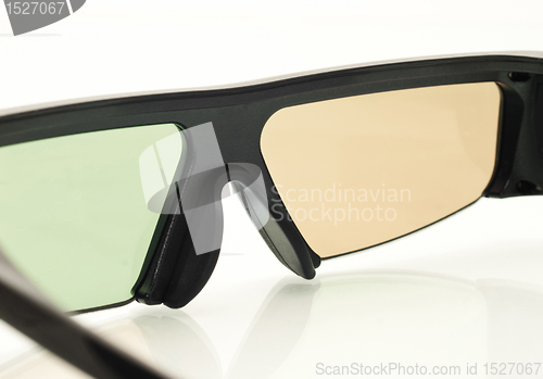 Image of Stereo 3D TV: close up of active shutter glasses