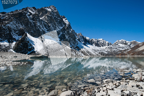 Image of Sacred Lake and mountain near Gokyo in Himalayas