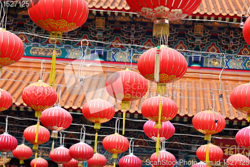Image of red lantern in chinese temple