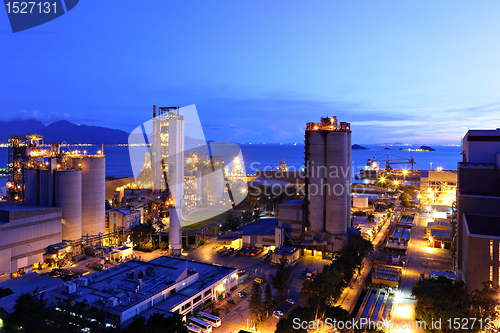 Image of cement factory at night