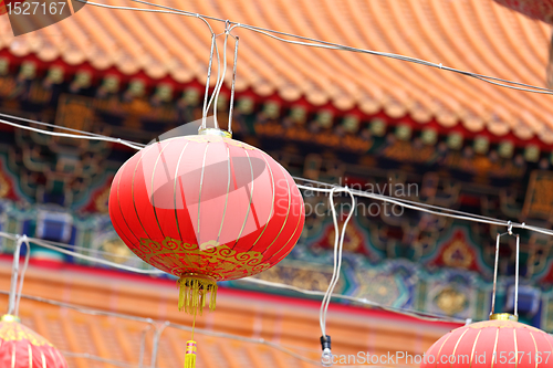 Image of red lantern in chinese temple