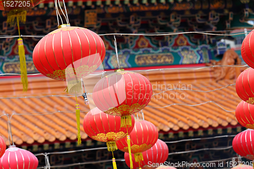 Image of red lantern in chinese temple