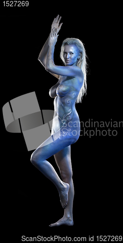 Image of blue bodypainted woman