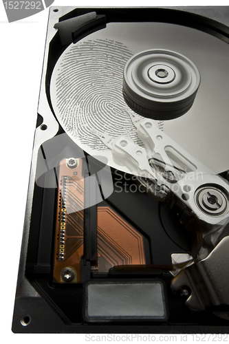 Image of hard disk and fingerprint