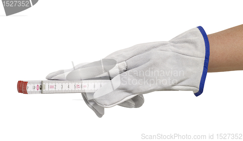 Image of gloved hand with pocket rule