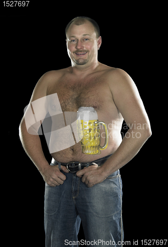 Image of strong man with naked beer belly