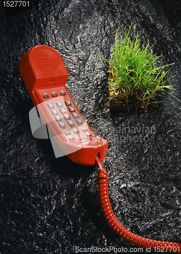 Image of red phone and grass sode