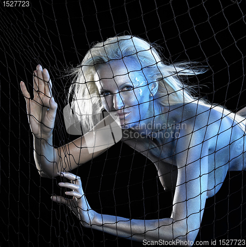 Image of blue bodypainted woman