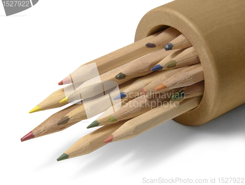 Image of wooden crayons in a box