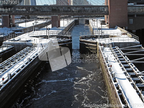 Image of watergate and snow in Boston