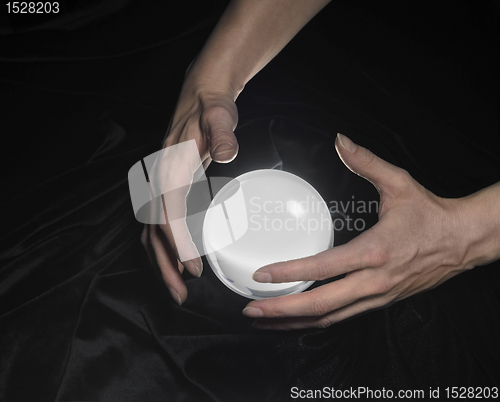 Image of crystal ball and hands around