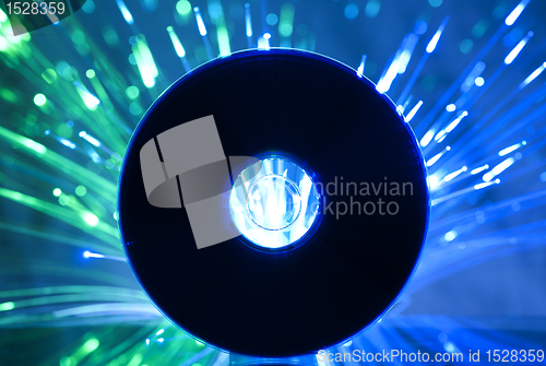 Image of Compact disc and Multicolored blue lights 