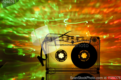 Image of Cassette tape and multicolored lights