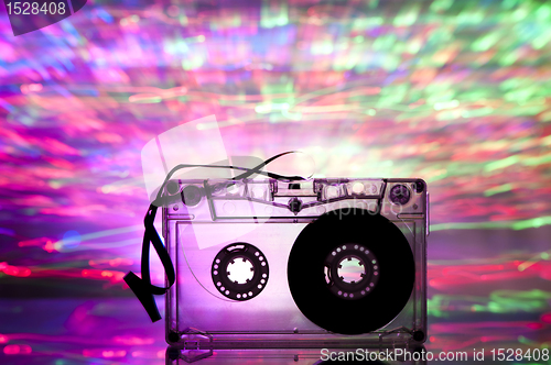 Image of Cassette tape and multicolored lights