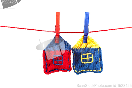 Image of two knitted colorful houses