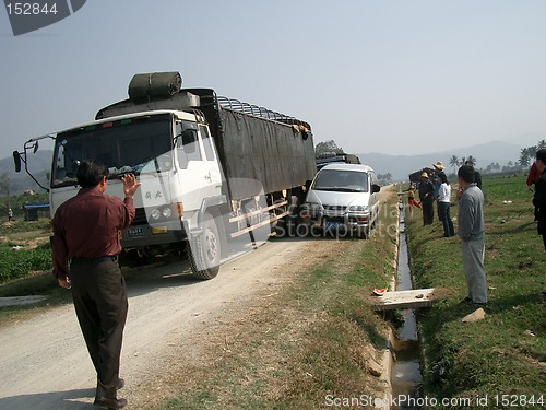 Image of Big lorry - narrow road