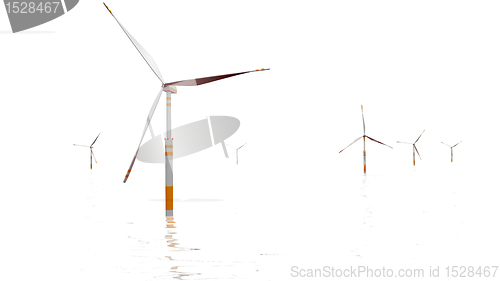 Image of white wind turbine generating electricity on sea