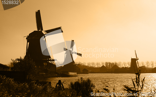 Image of Duch windmills silhouettes