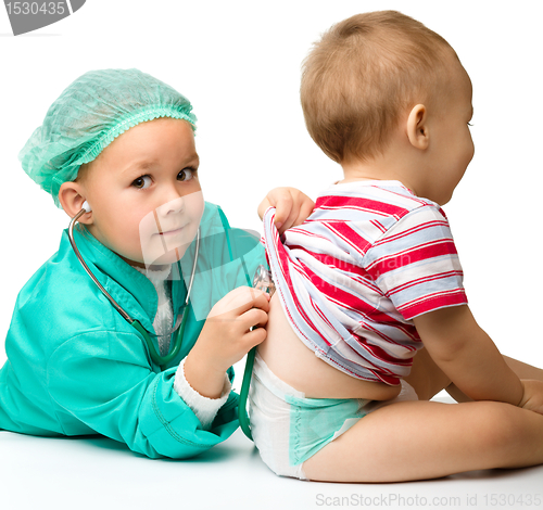 Image of Children are playing doctor with stethoscope