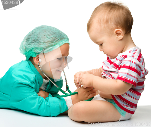 Image of Children are playing doctor with stethoscope