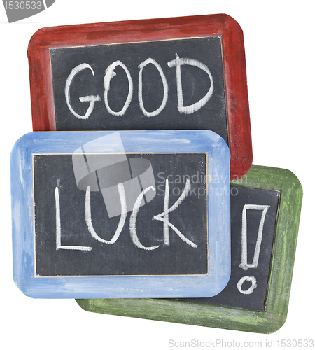 Image of good luck wishes on blackboard