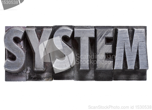 Image of system word in metal type