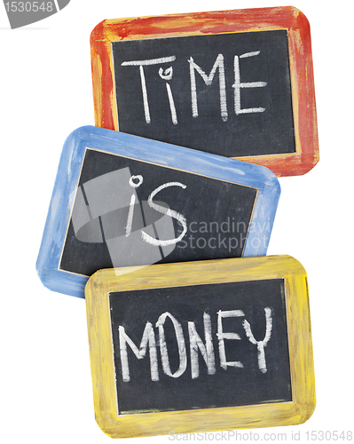 Image of time is money on blackboard