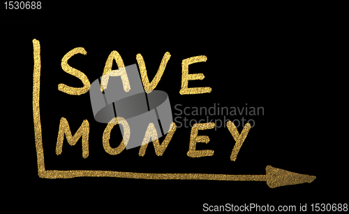 Image of Save money concept gold color text