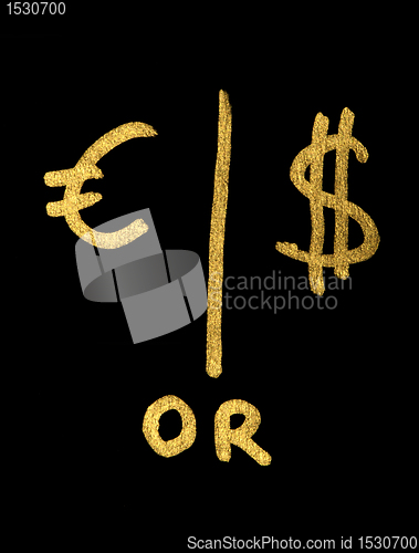 Image of Euro or Dollar conception. Gold color symbols