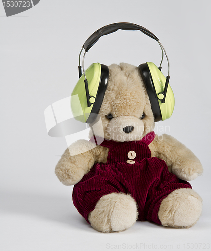 Image of teddy bear with ear protection
