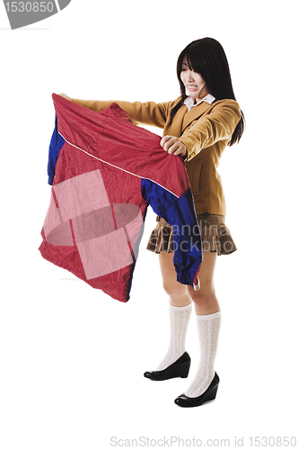 Image of Chinese school girl with ugly uniform.