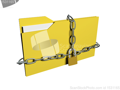 Image of Computer data security concept. Computer folder with with chain 