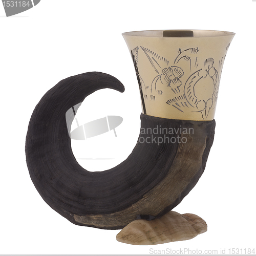 Image of Drinking horn with brass accents