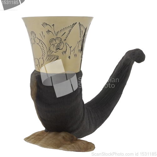 Image of Drinking horn with brass accents