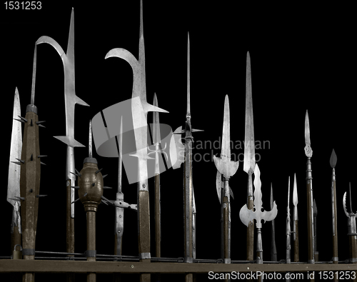 Image of halberds in black back