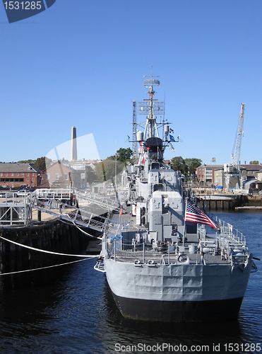 Image of anchoring warship in Boston