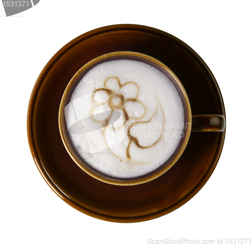 Image of brown porcelain cup with marbled milk froth