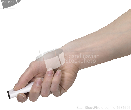 Image of hand holding a remote control