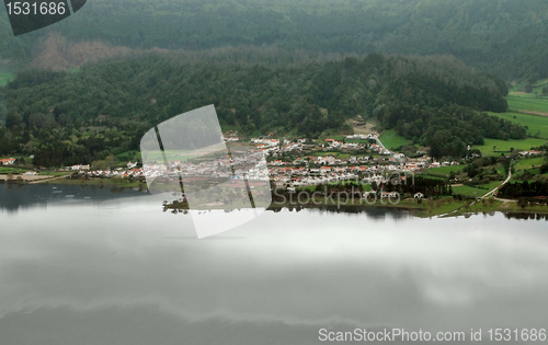 Image of lakeside settlement at the Azores