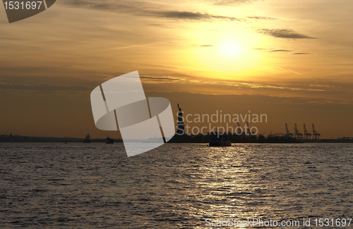 Image of Statue of Liberty and sundown