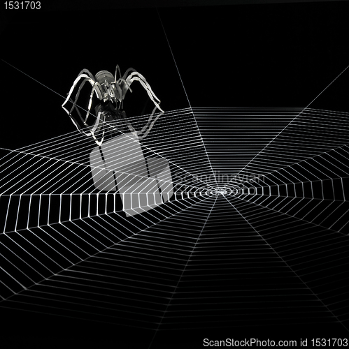 Image of metal spider and spiderweb