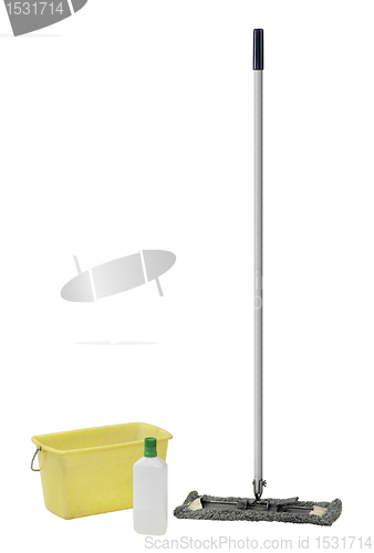 Image of cleaning mop with bucket and cleaner