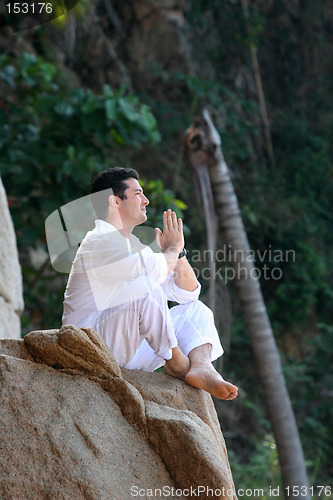 Image of Man meditating in the forest