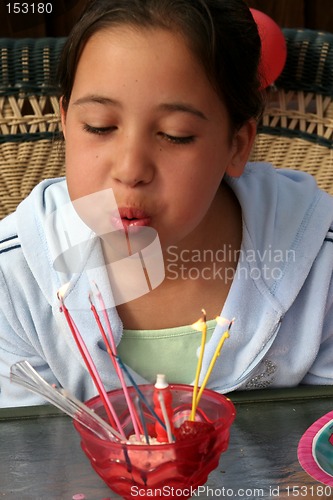 Image of Girl blowing out candles