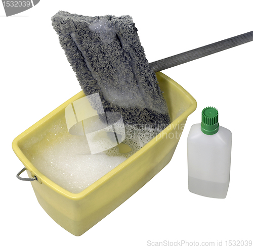 Image of cleaning mop with bucket and cleaner