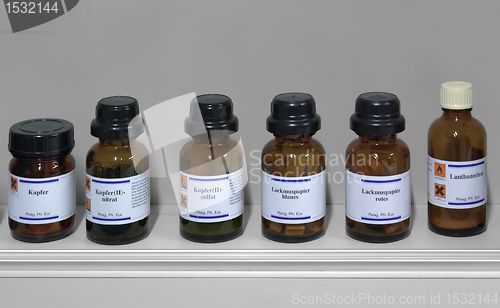 Image of chemicals in glass bottles
