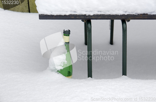 Image of bench and bottle
